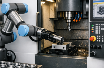 cnc cobot loading material onto a cnc mill