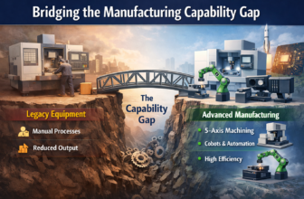 Illustration of the manufacturing capability gap showing legacy processes versus modern automation